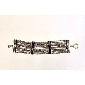 Multicolor Chain Bracelet With Black Bead Accents & Toggle Clasp